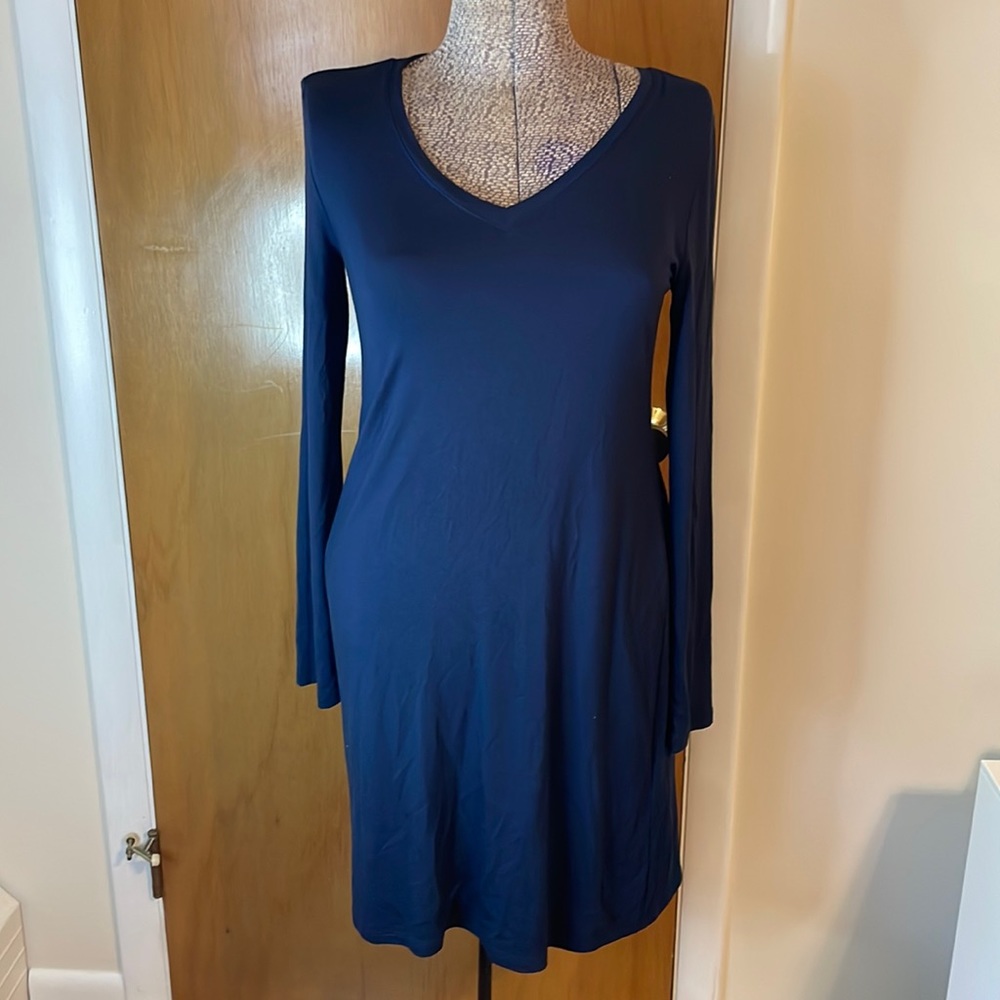 Daily Ritual Womens Small Navy Blue V-Neck Long Sleeve Dress